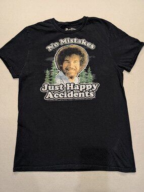 Bob Ross No Mistakes Just Happy Accidents Graphic Tee M